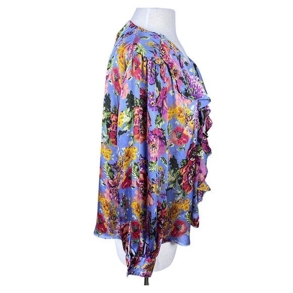 Zara V-Neck Ruffled Front Long Sleeve Multicolored Floral Flowy Blouse Med - Picture 4 of 7